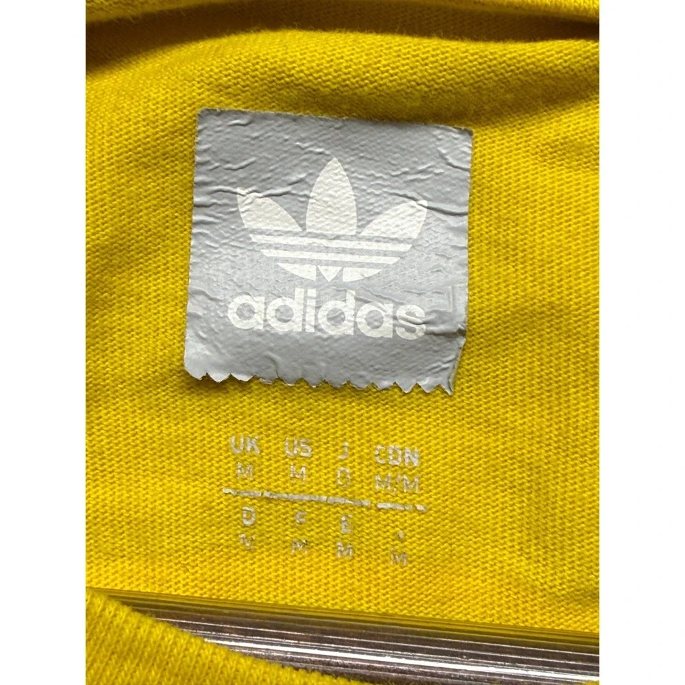 Adidas Shirt Mens Medium Yellow Graphic Print Evisen Skateboards Logo Streetwear